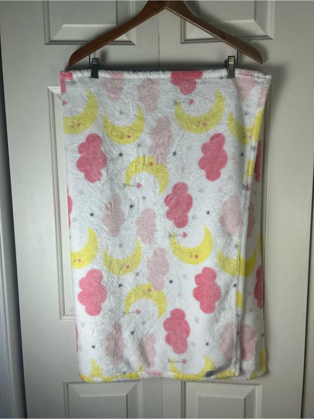 Baby Elements Moon Clouds Blanket Pink White Yellow Gray Stars Hearts Plush
